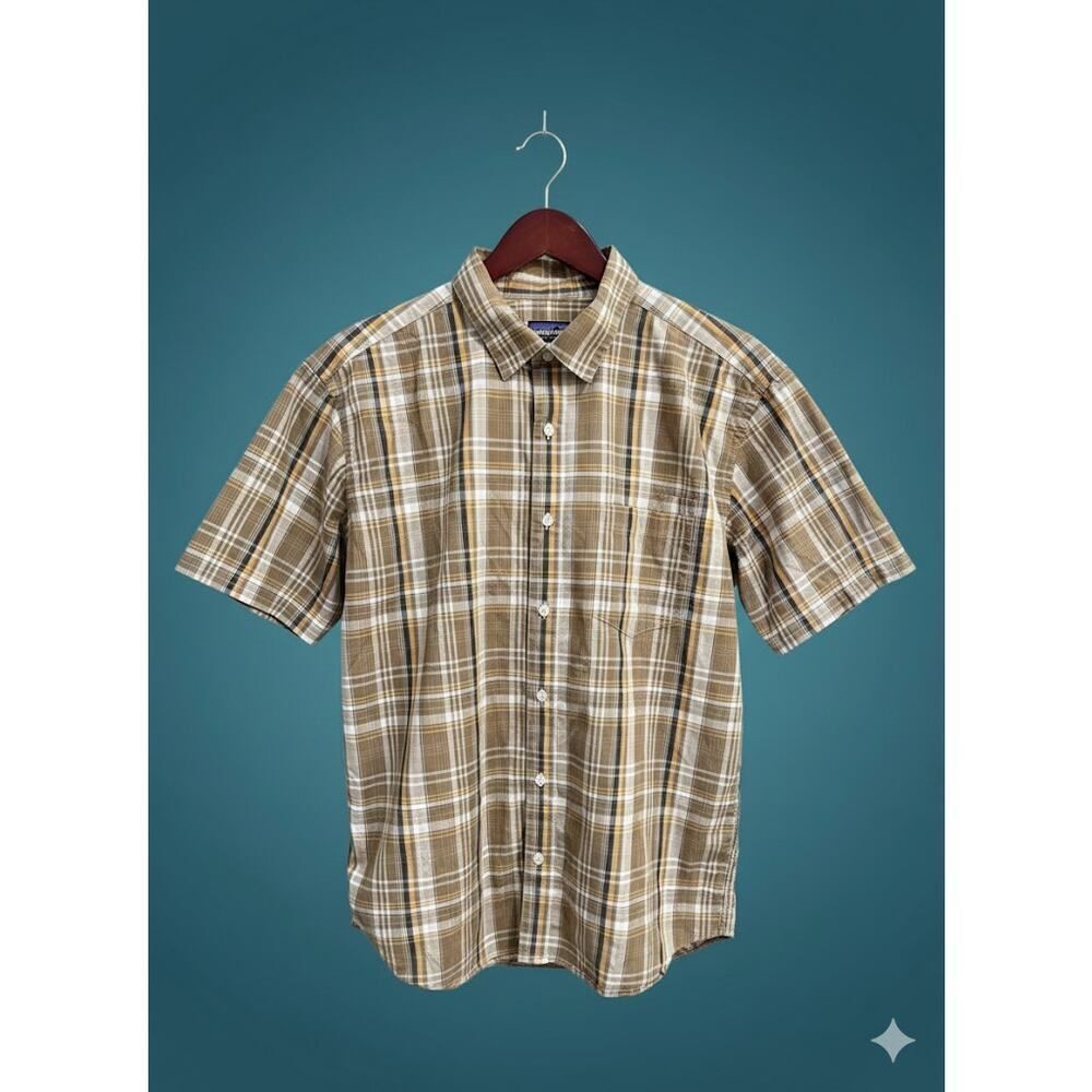 Patagonia Men’s Brown Plaid Button Short Sleeve Casual Button Down Shirt L Large